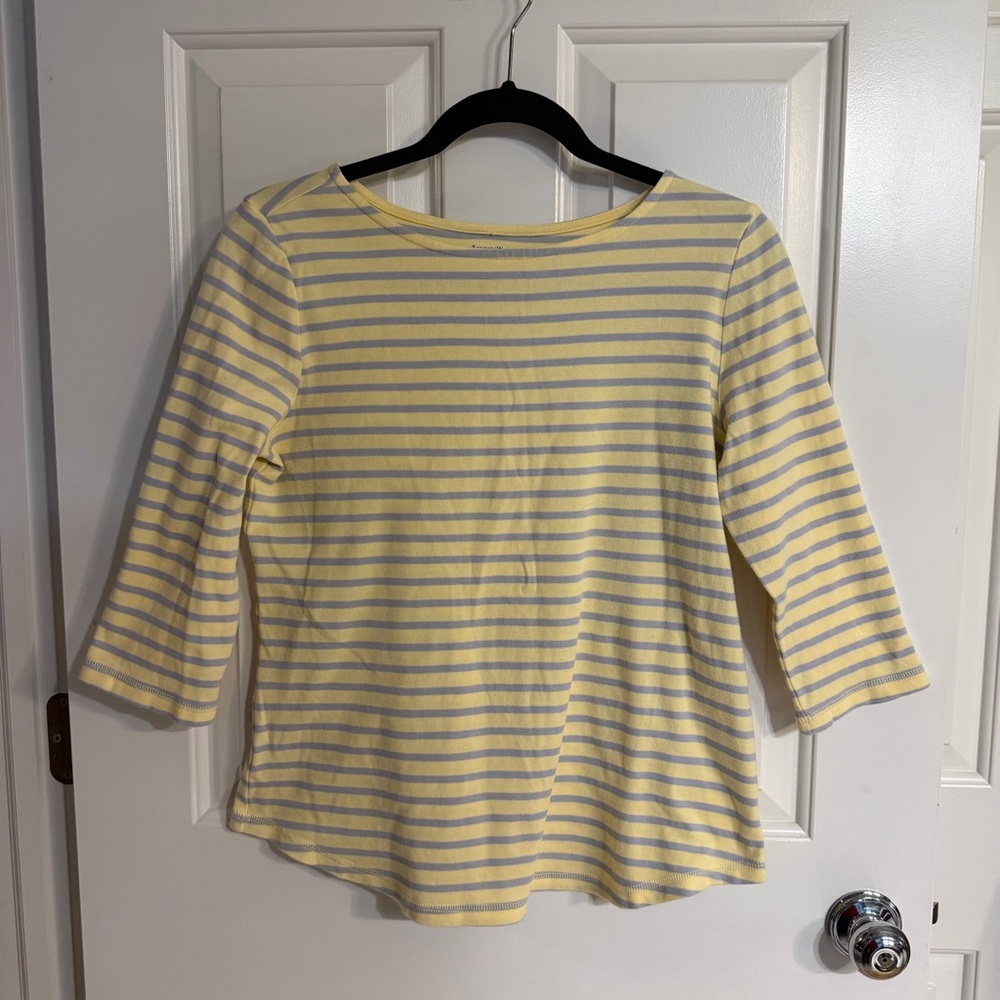 Studio Works Yellow and Gray Striped Long Sleeve Top